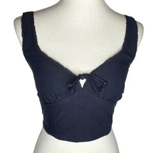 Wild Fable Babydoll Crop Cami Top Black Keyhole Smocked Small Milkmaid Coquette